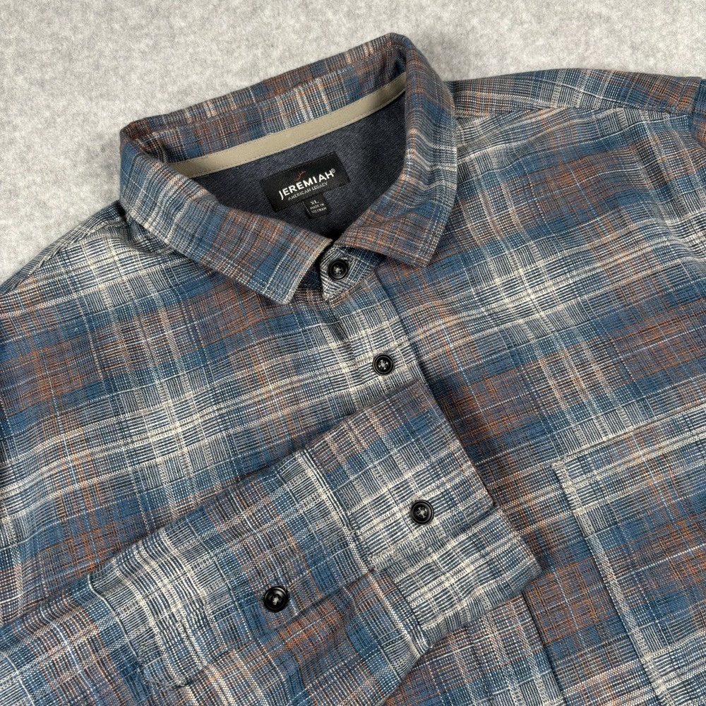 Jeremiah Flannel Shirt Men's XL Blue Brown Plaid Cotton Long Sleeve Button Up